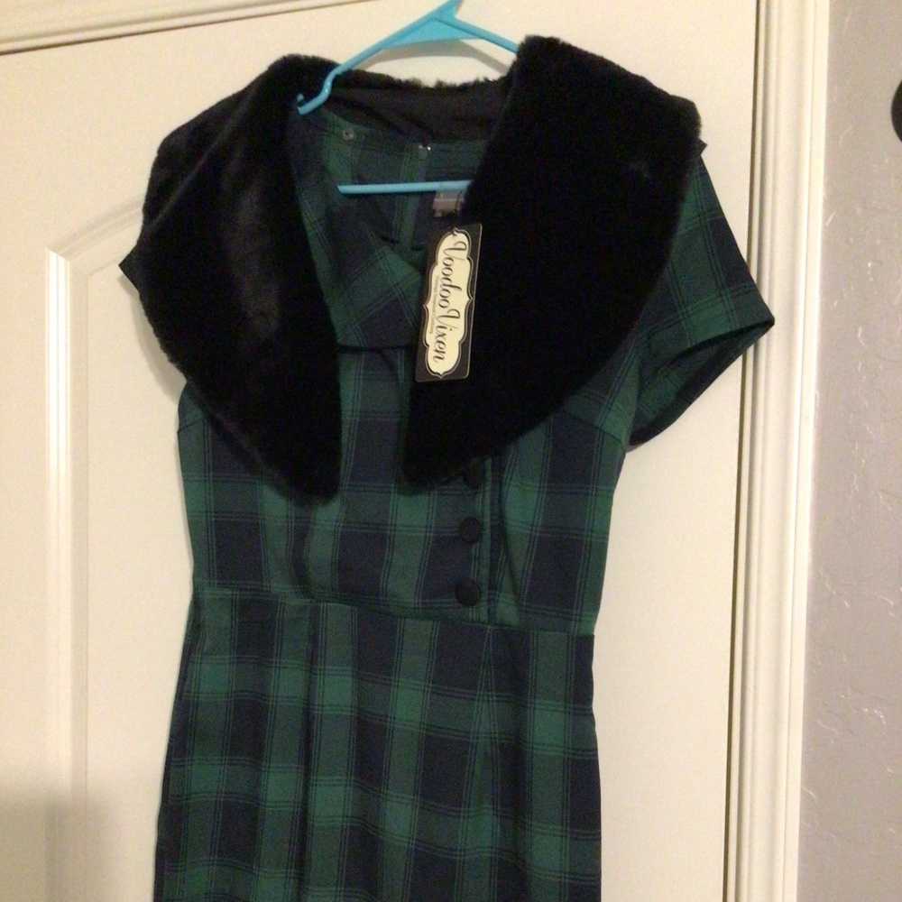 NWT Voodoo Vixen Plaid with detachable fur collar Medium dress